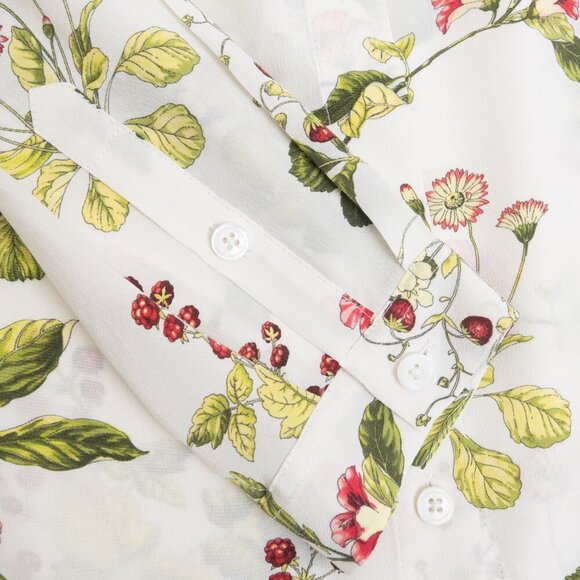 Equipment 100% Silk Blouse White Floral Botanical Print Long Sleeve Small - Picture 7 of 13